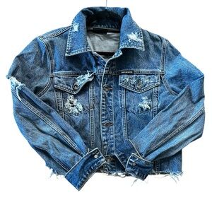 DKNYJEANS Womens Distressed Jean Jacket Large